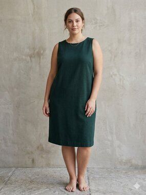 Lands' End Dress Green Sleeveless Shift Jersey Minimalist Preppy 24W